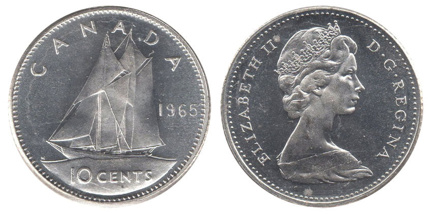 Canadian Silver Dimes – Queen Elizabeth II / Bluenose Sailboat (80% Silver, Random Dates)