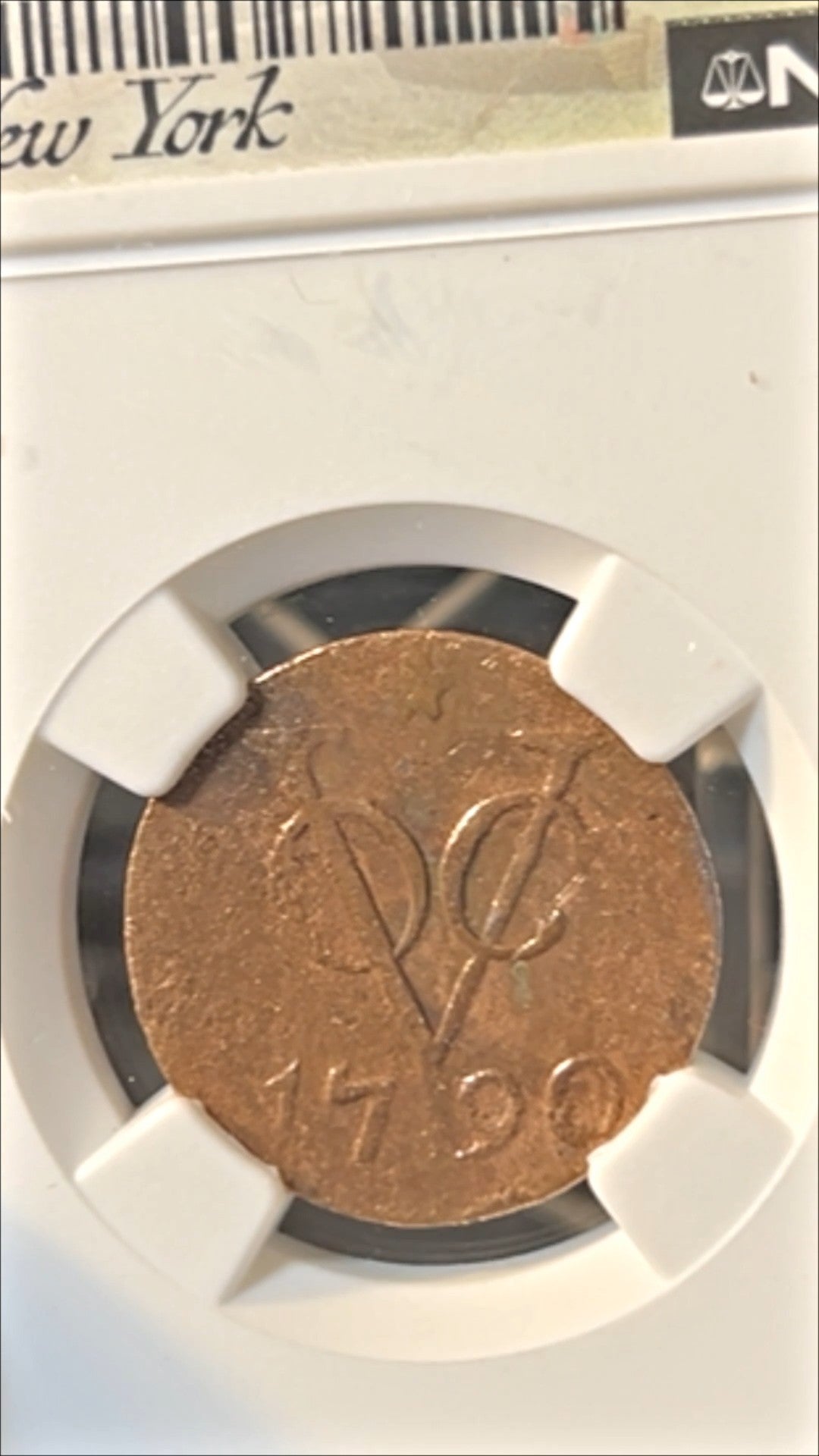 1790 VOC N.E. Indies Duit – NGC Genuine – New York Penny