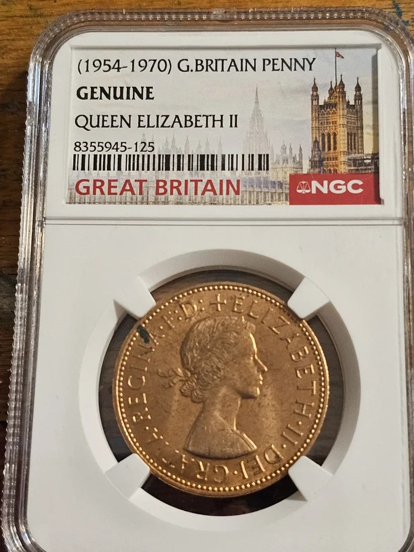 1967 G. Britain Penny (GENUINE) QUEEN ELIZABETH II.  NCG CERTIFIED WITHOUT GRADE