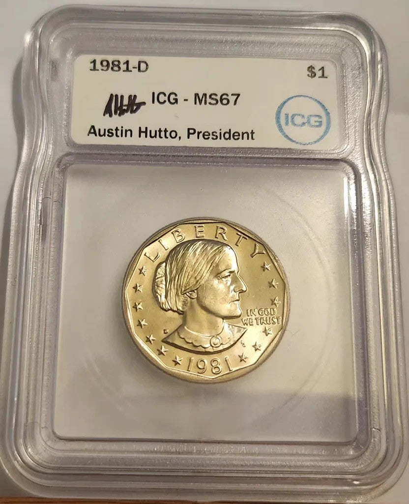 1981-D Susan B. Anthony Dollar – ICG MS66 (Signed by Austin Hutto, CEO)