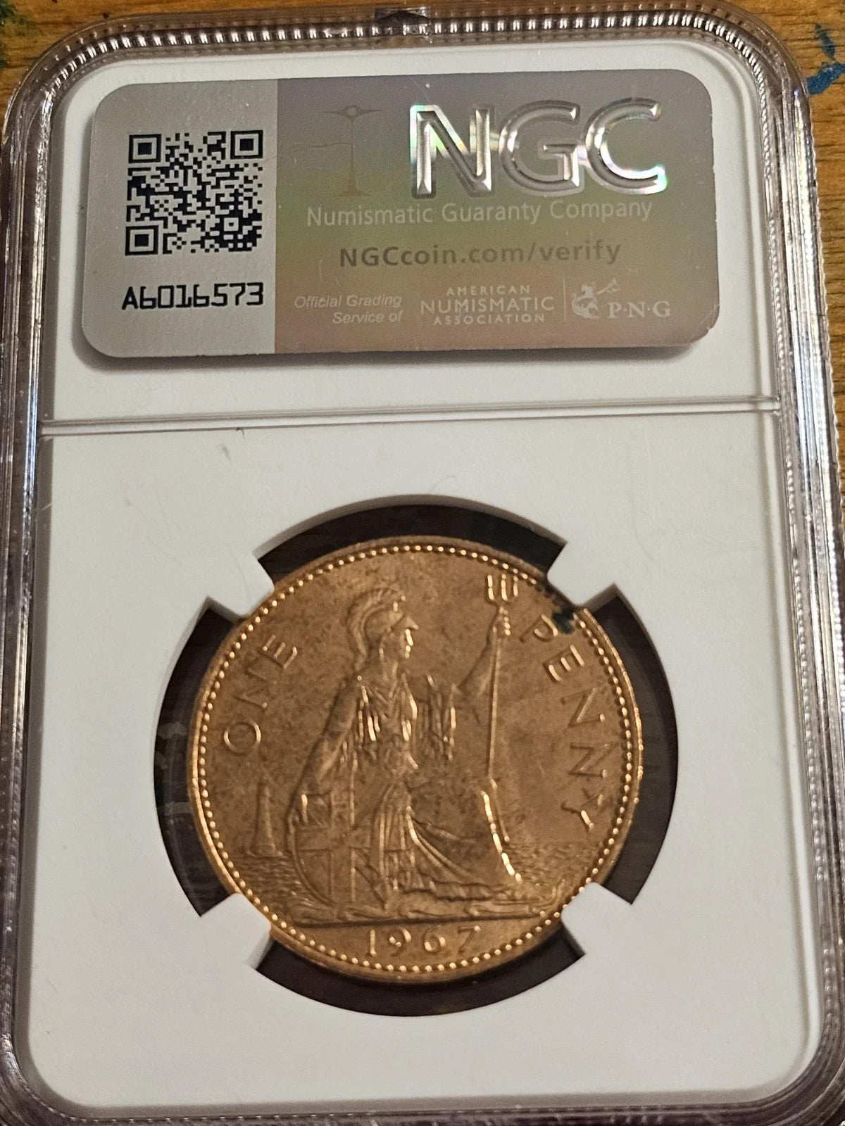 1967 G. Britain Penny (GENUINE) QUEEN ELIZABETH II.  NCG CERTIFIED WITHOUT GRADE