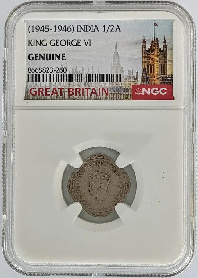 1945-1946 NGC Great Britain India 1/2 Anna Square Coin King George VI