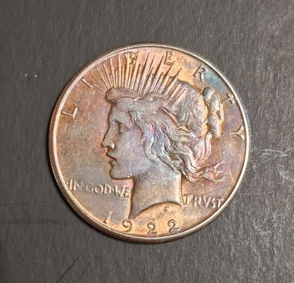 1922 peace silver dollar Rainbow Toned