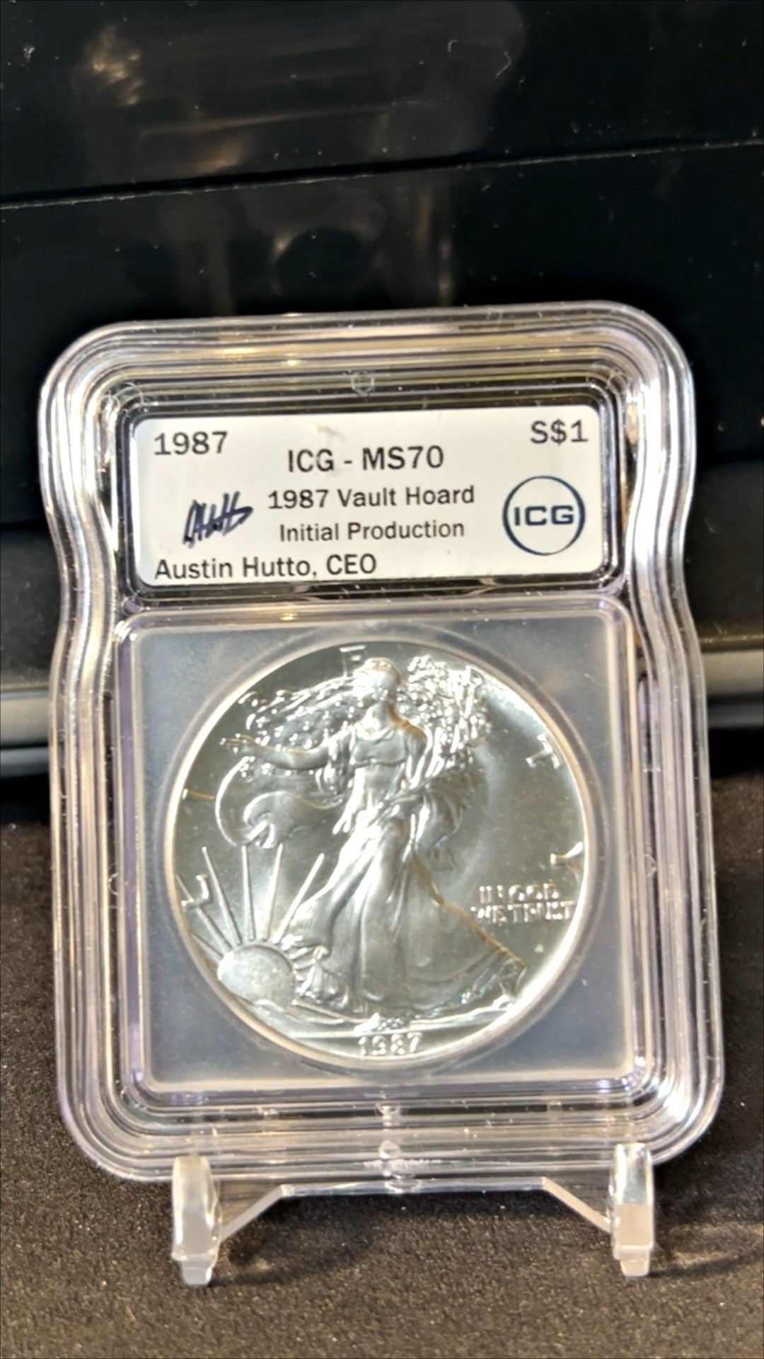 1987P $1 SILVER AMERICAN EAGLE ICG MS70, VAULT HOARD, INITIAL PRODUCTION