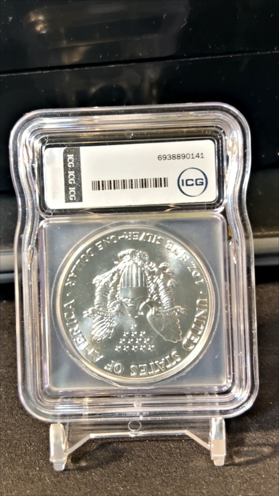 1987P $1 SILVER AMERICAN EAGLE ICG MS70, VAULT HOARD, INITIAL PRODUCTION