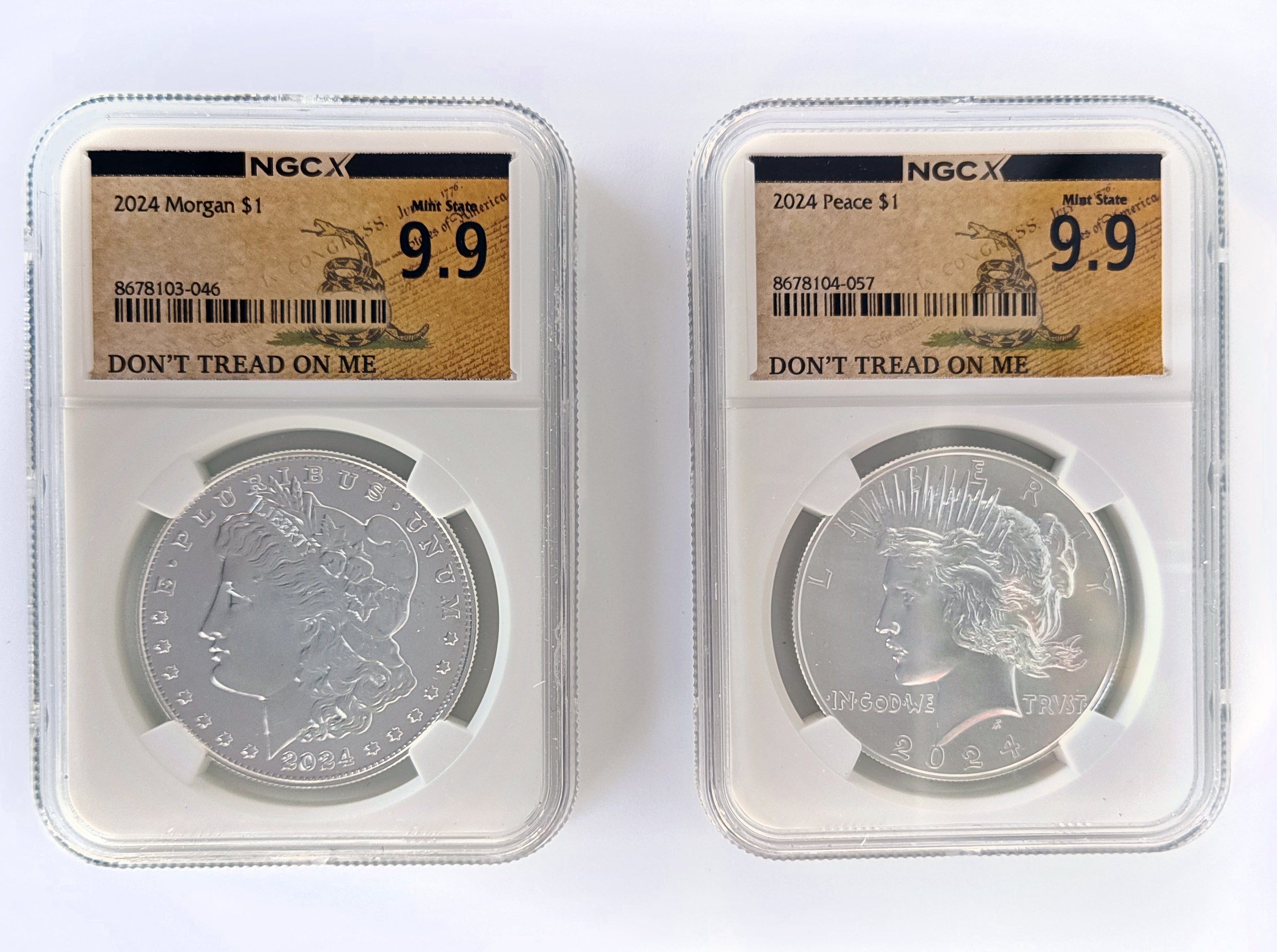 2024 Morgan & Peace Silver Dollar Set – NGCX 9.9 “Don’t Tread On Me” Label