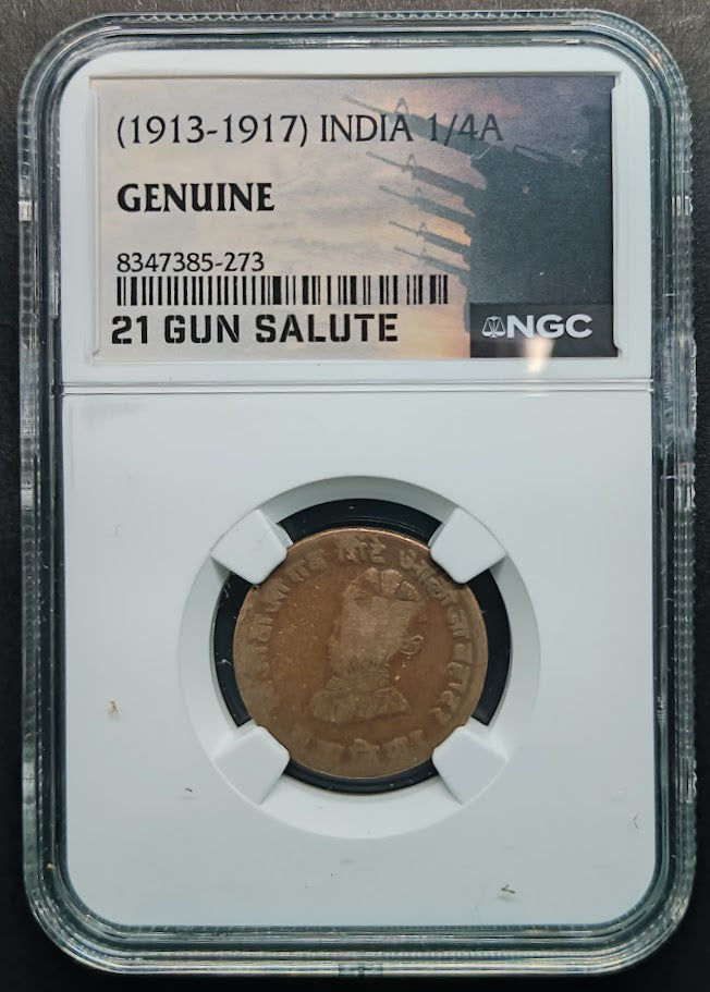 1913–1917 India 1/4 Anna – 21 Gun Salute | NGC Certified Genuine