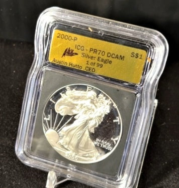 2000-P Silver Eagle PR70 DCAM - Gold Label