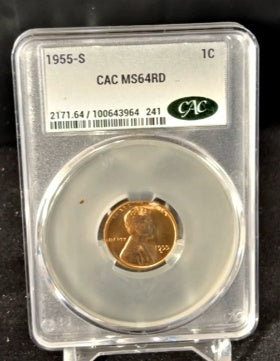 1955-S Lincoln Wheat Penny CAC MS64RD
