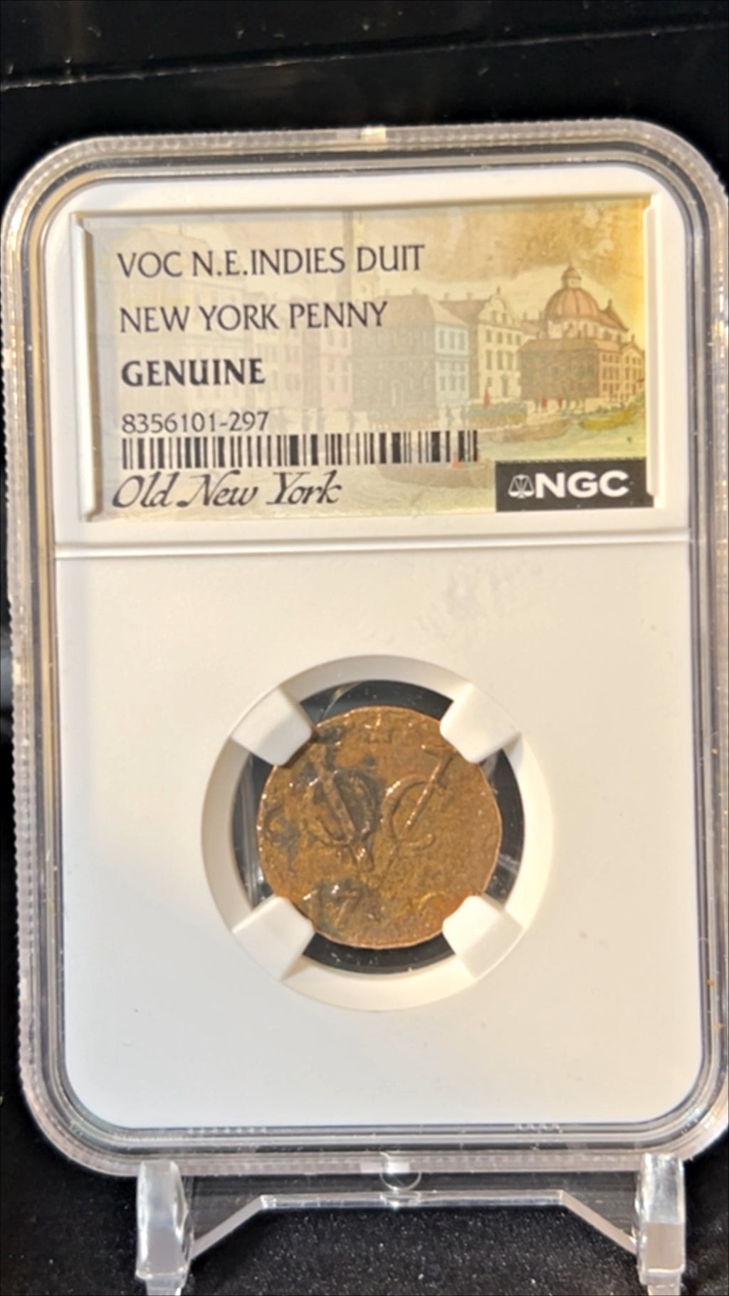 1790 VOC N.E. Indies Duit New York Penny - NGC Genuine