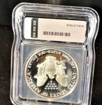 1990-S American Silver Eagle – ICG PR70 DCAM – San Francisco Mint – Desirable Black Label