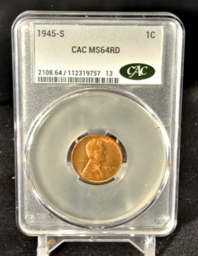 1945-S Lincoln Wheat Penny CAC MS64RD