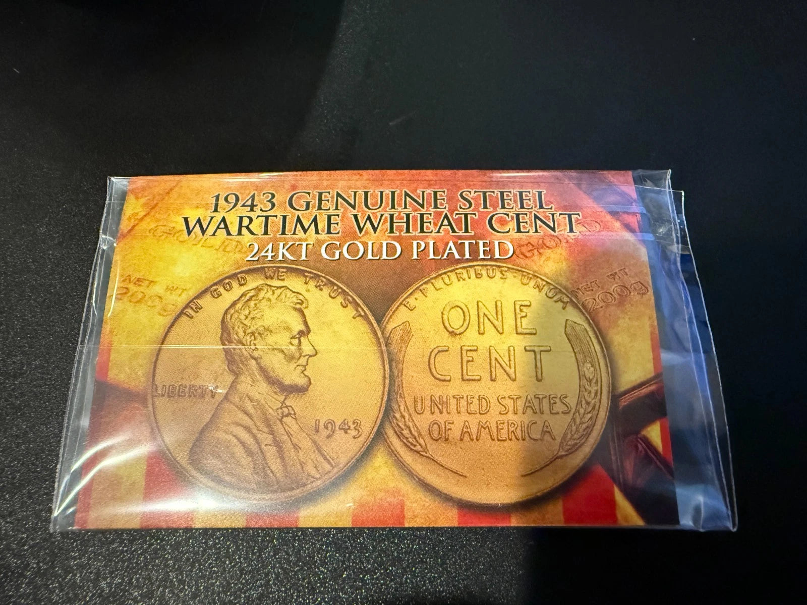 1943 Genuine Steel WWII Lincoln Wheat Penny US Coin 24K GOLD PLATED